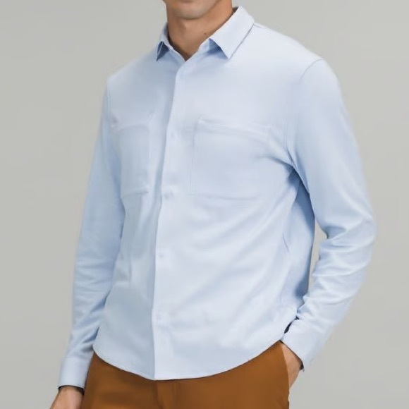 lululemon athletica Other - Lululemon Soft Knit Overshirt Light Blue Linen Snap Button Down Mens Medium